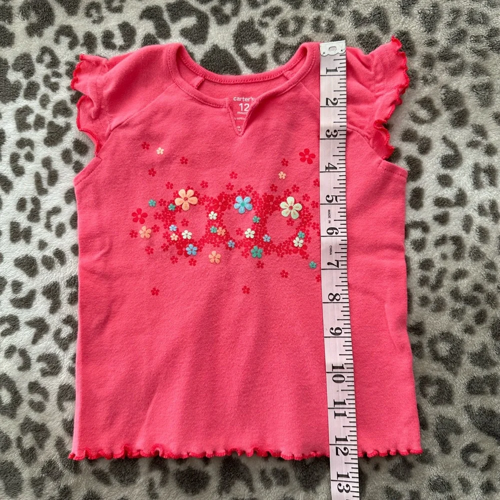 Carter’s Glitter Flower Graphic Top in Coral Pink Size 12 Months